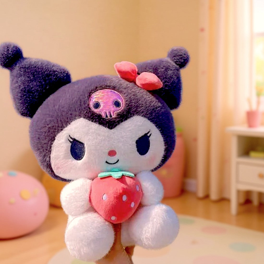 Gosedjur kawaii Kuromi med jordgubbe