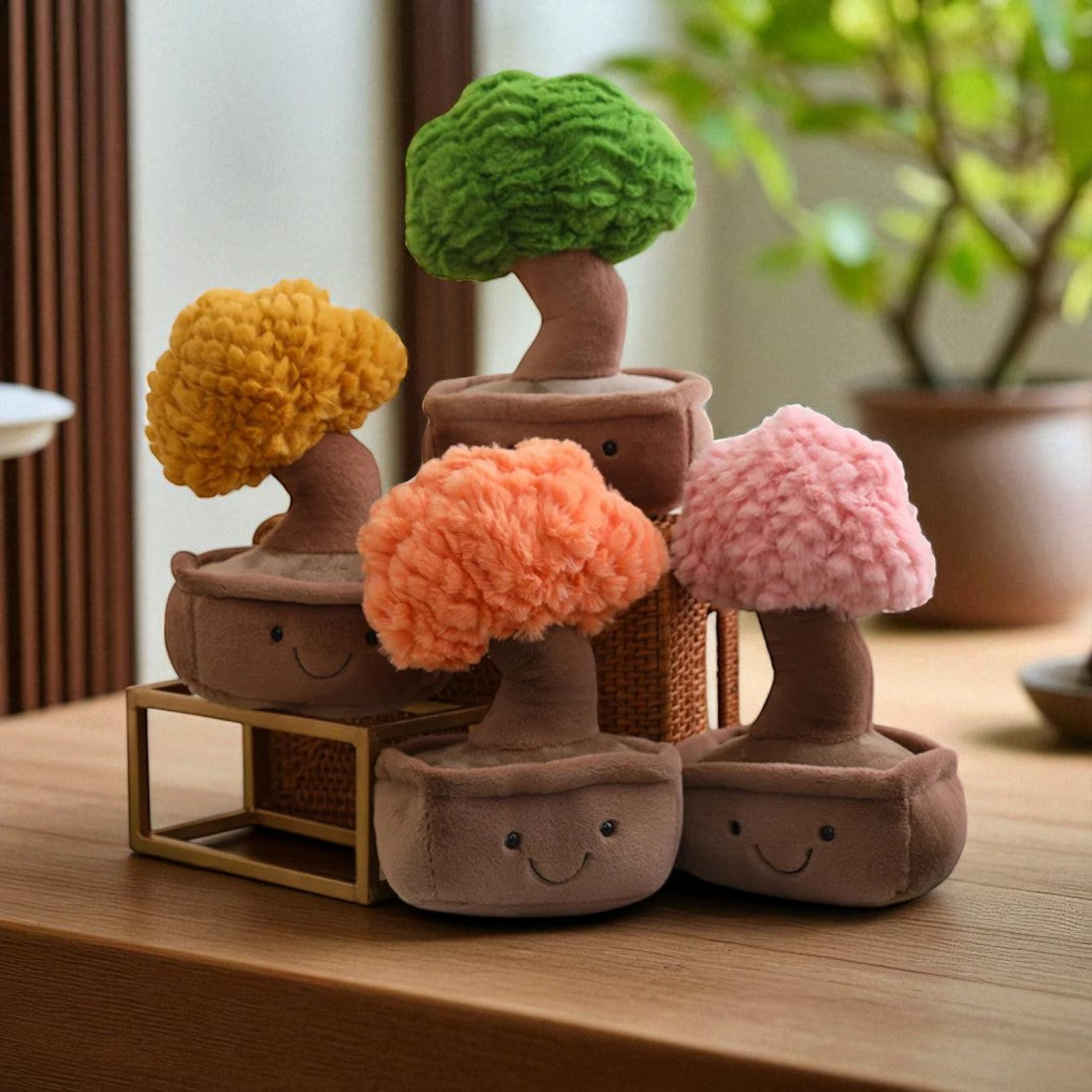 Gosedjur växt kawaii bonsai med leende