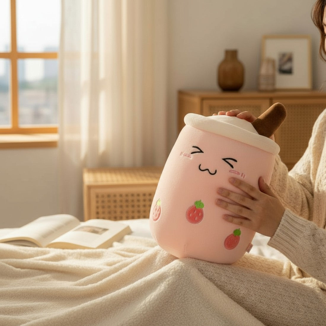 Gosedjur kawaii bubble milk tea jordgubb