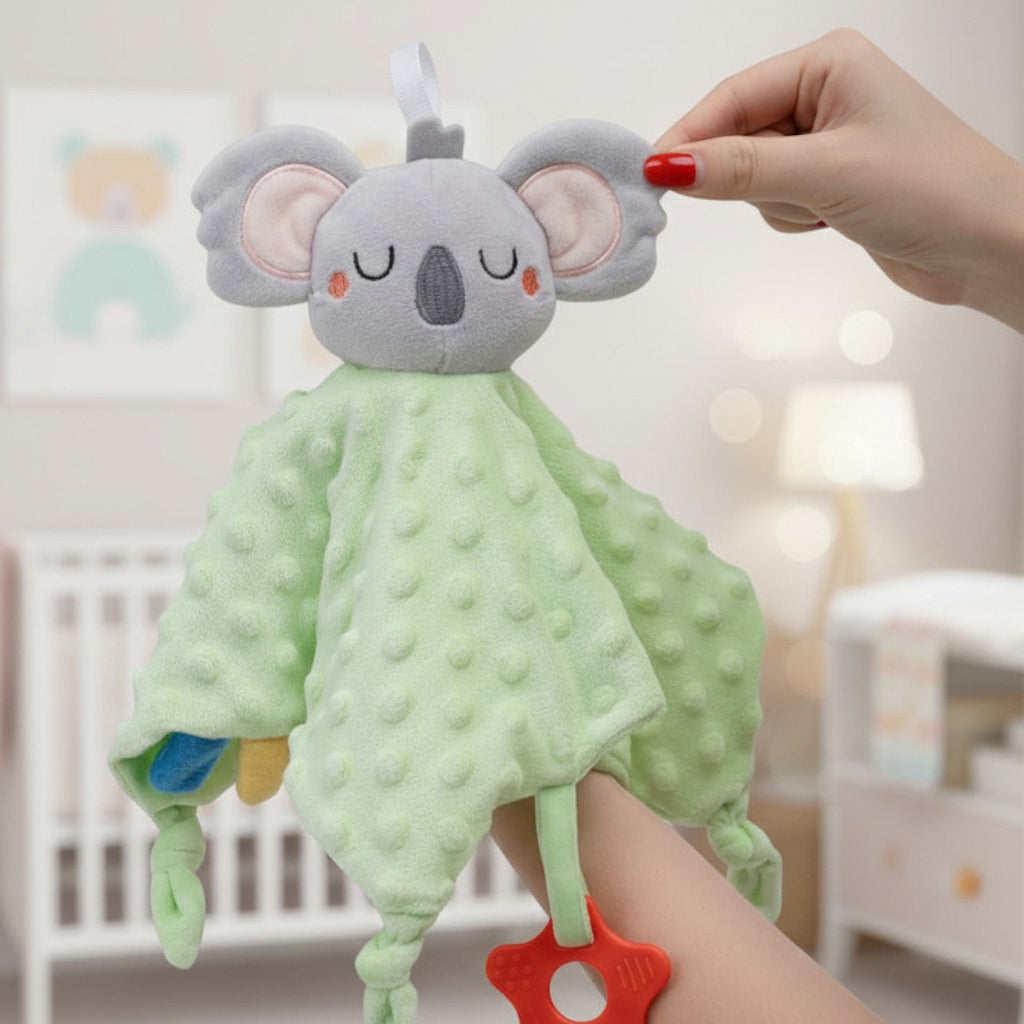 Snuttefilt gosedjur grön koala med sensorisk ring