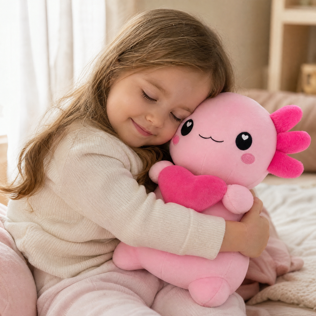 Gosedjur axolotl rosa med hjärta