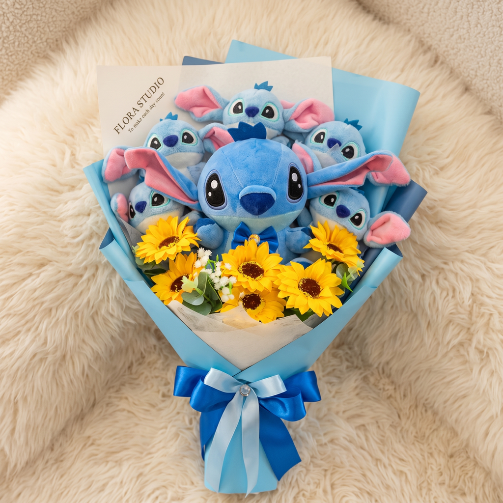 Bukett gosedjur Stitch med blommor