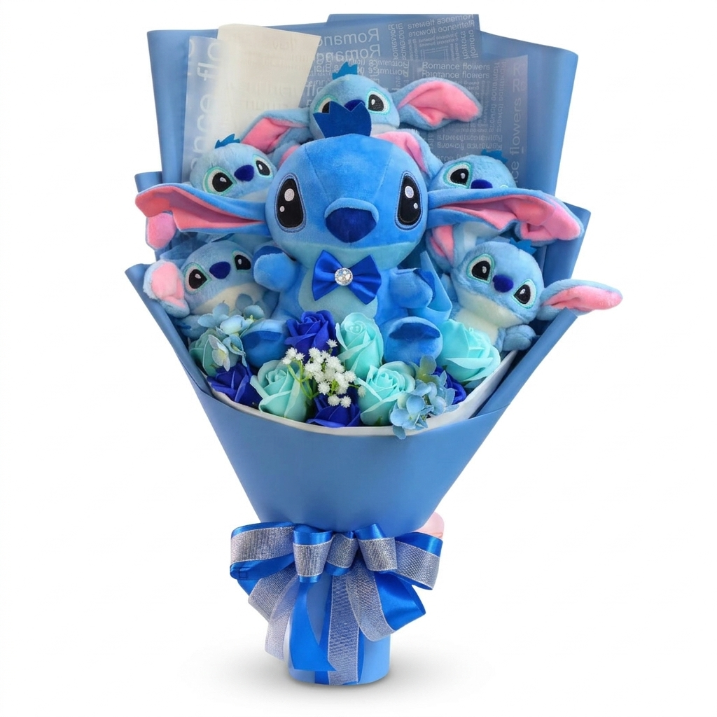 Bukett gosedjur Stitch med blommor