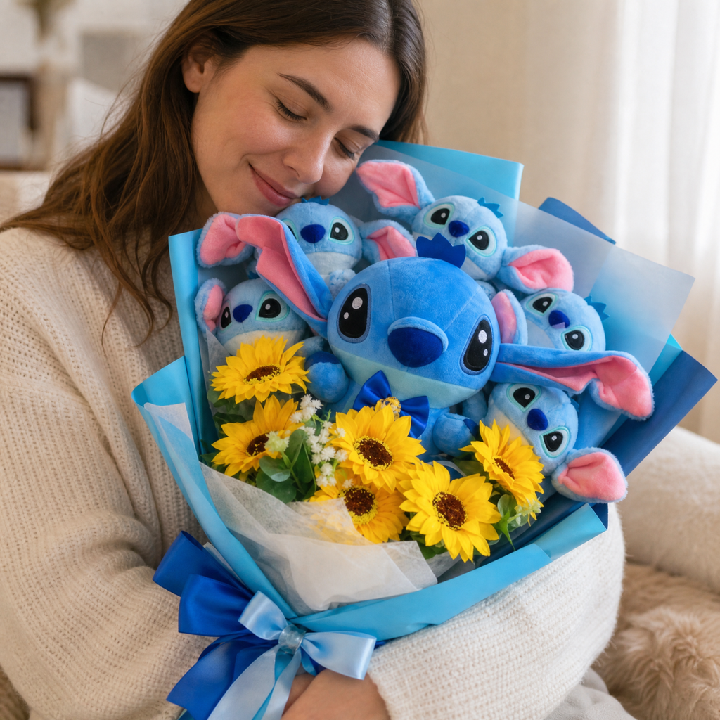 Bukett gosedjur Stitch med blommor
