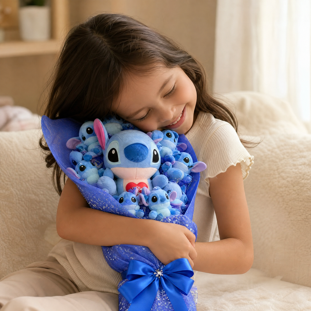Bukett gosedjur Stitch I Love You i presentask