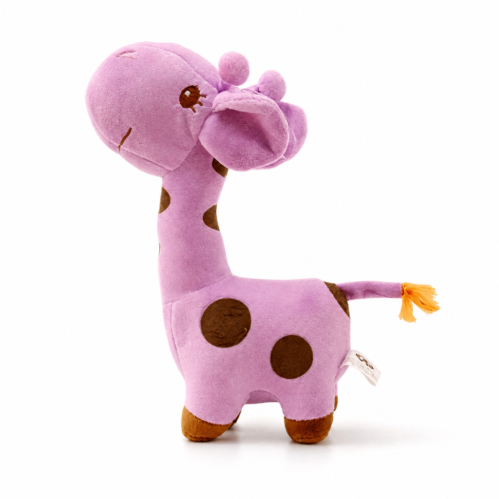 Gosedjur giraff lila mjuk med svarta fläckar