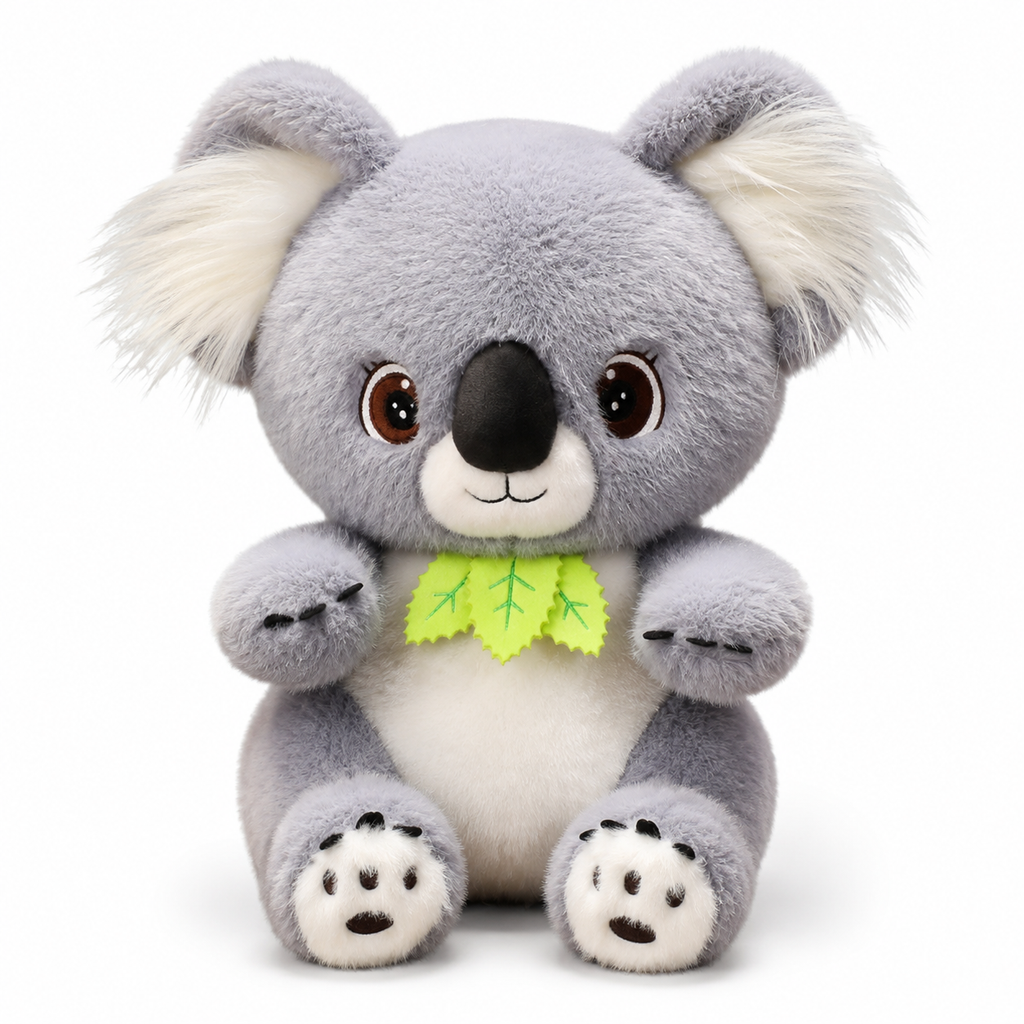 Gosedjur grå koala med eukalyptusblad