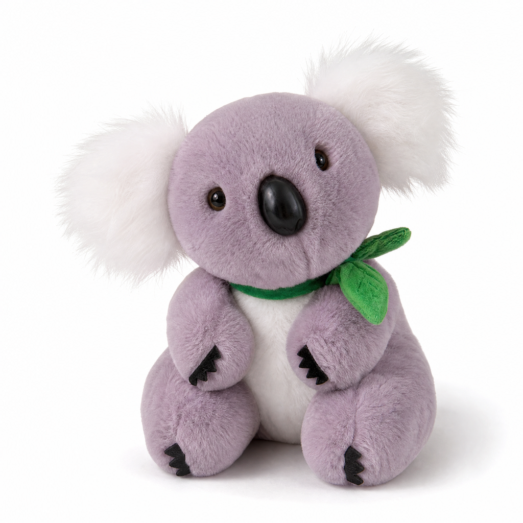Gosedjur koala grå och vit med eukalyptusblad