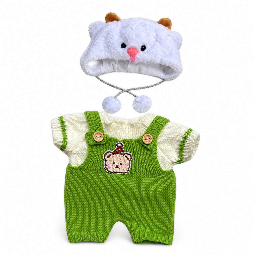 Gosedjur björn utklädd ledad Nino i grön overall