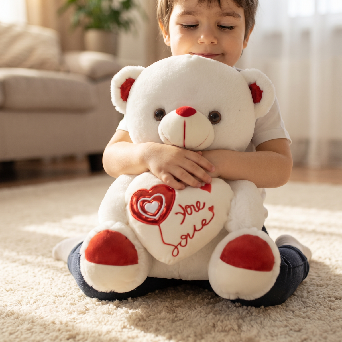 Gosedjur nallebjörn alla hjärtans dag vit med Love-hjärta