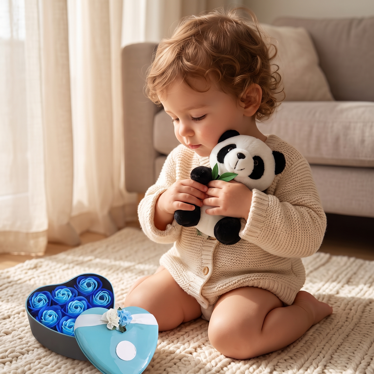 Gosedjur panda presentask blått hjärta alla hjärtans dag