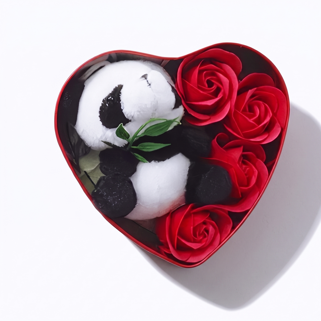 Gosedjur panda alla hjärtans dag hjärtask och rosor