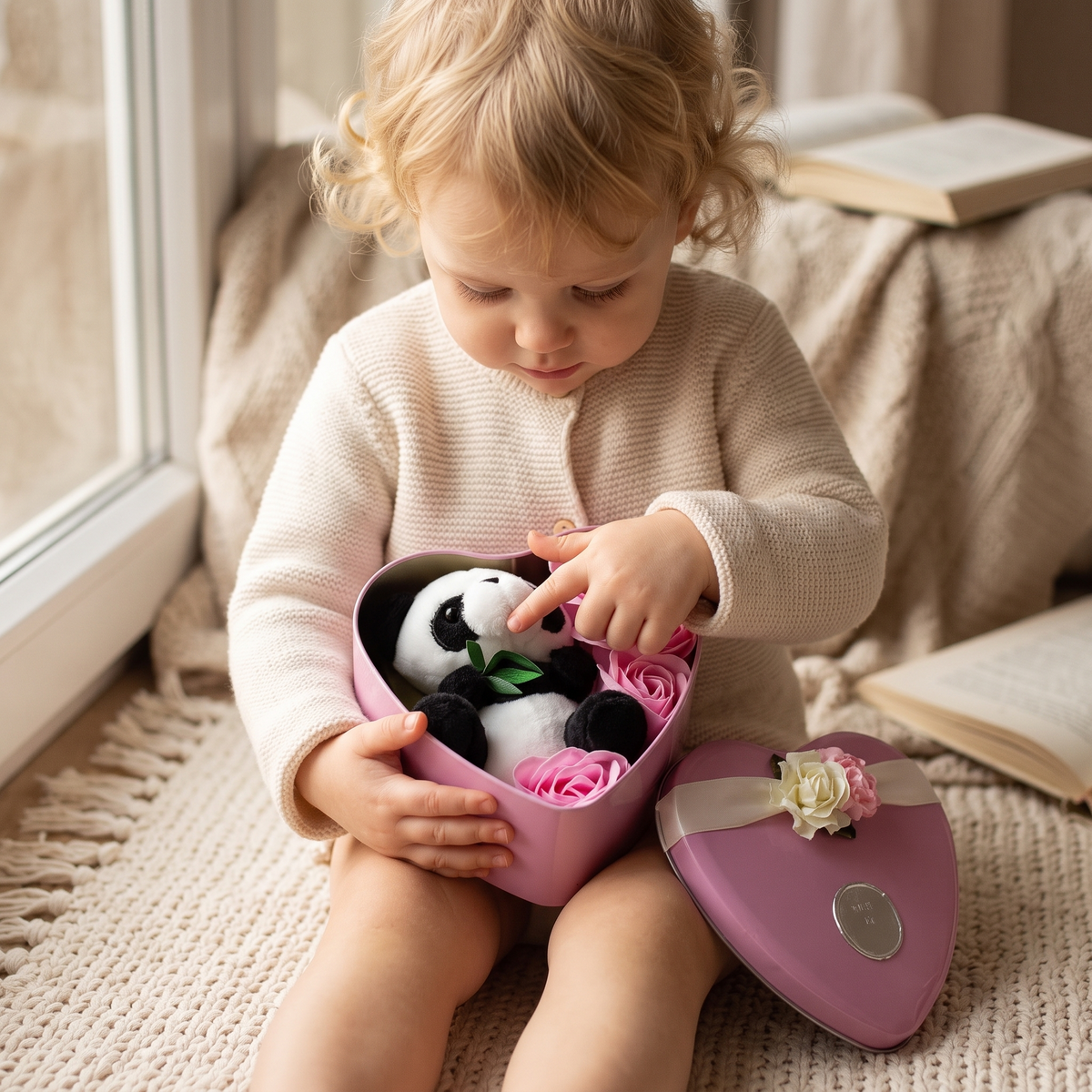 Gosedjur alla hjärtans dag panda rosa hjärtask