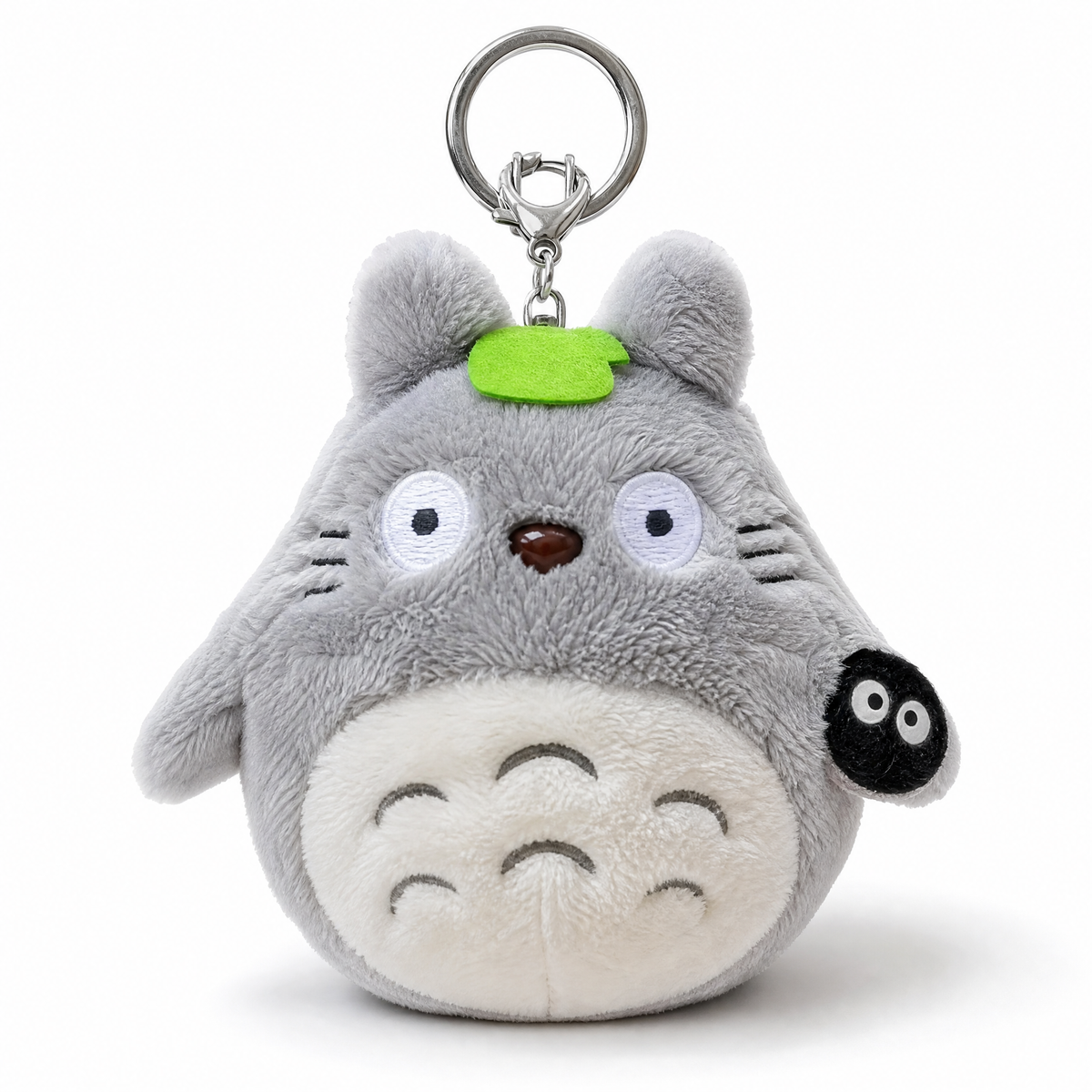 Nyckelring gosedjur Totoro grå med grönt blad