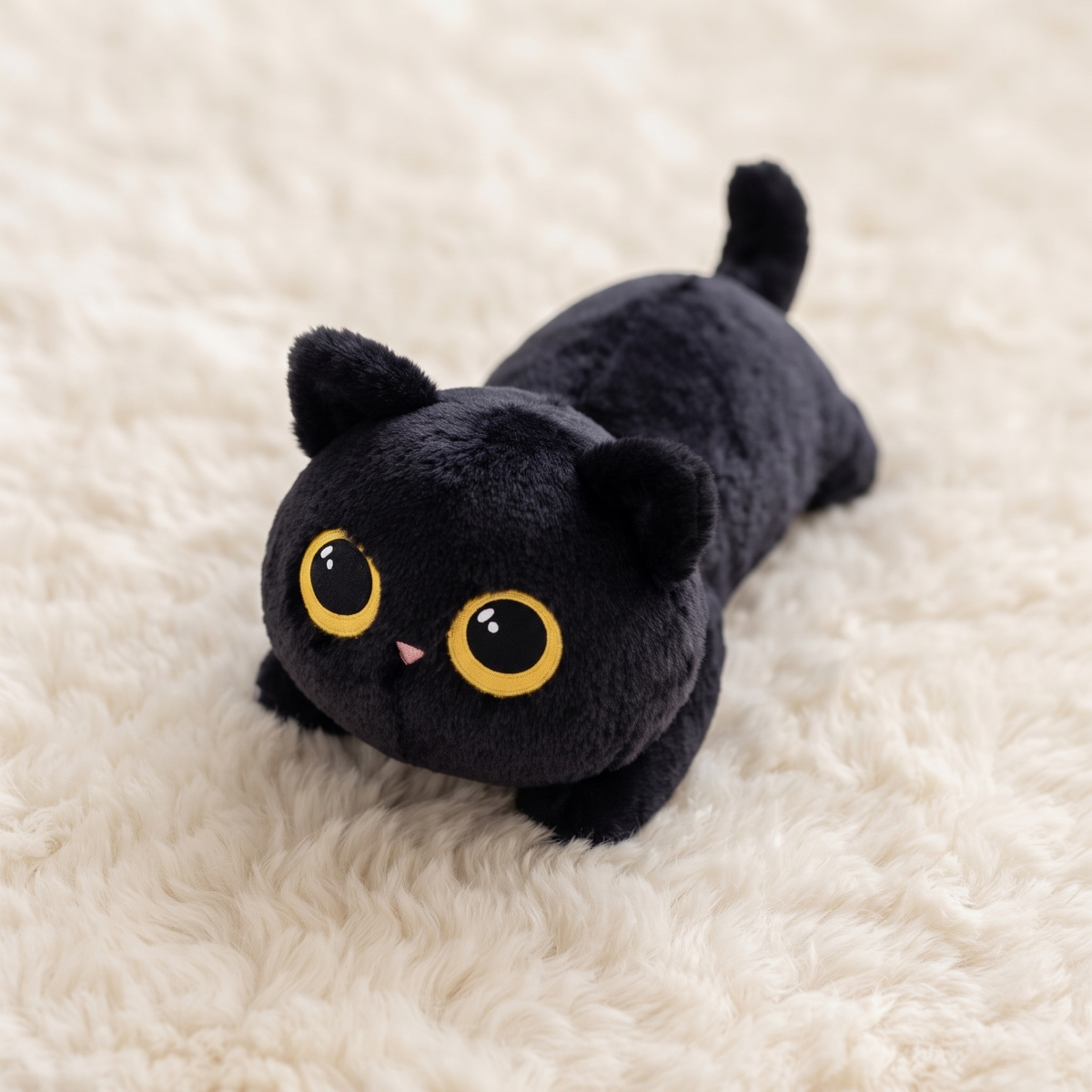 Gosedjur svart katt kawaii med stora gyllene ögon