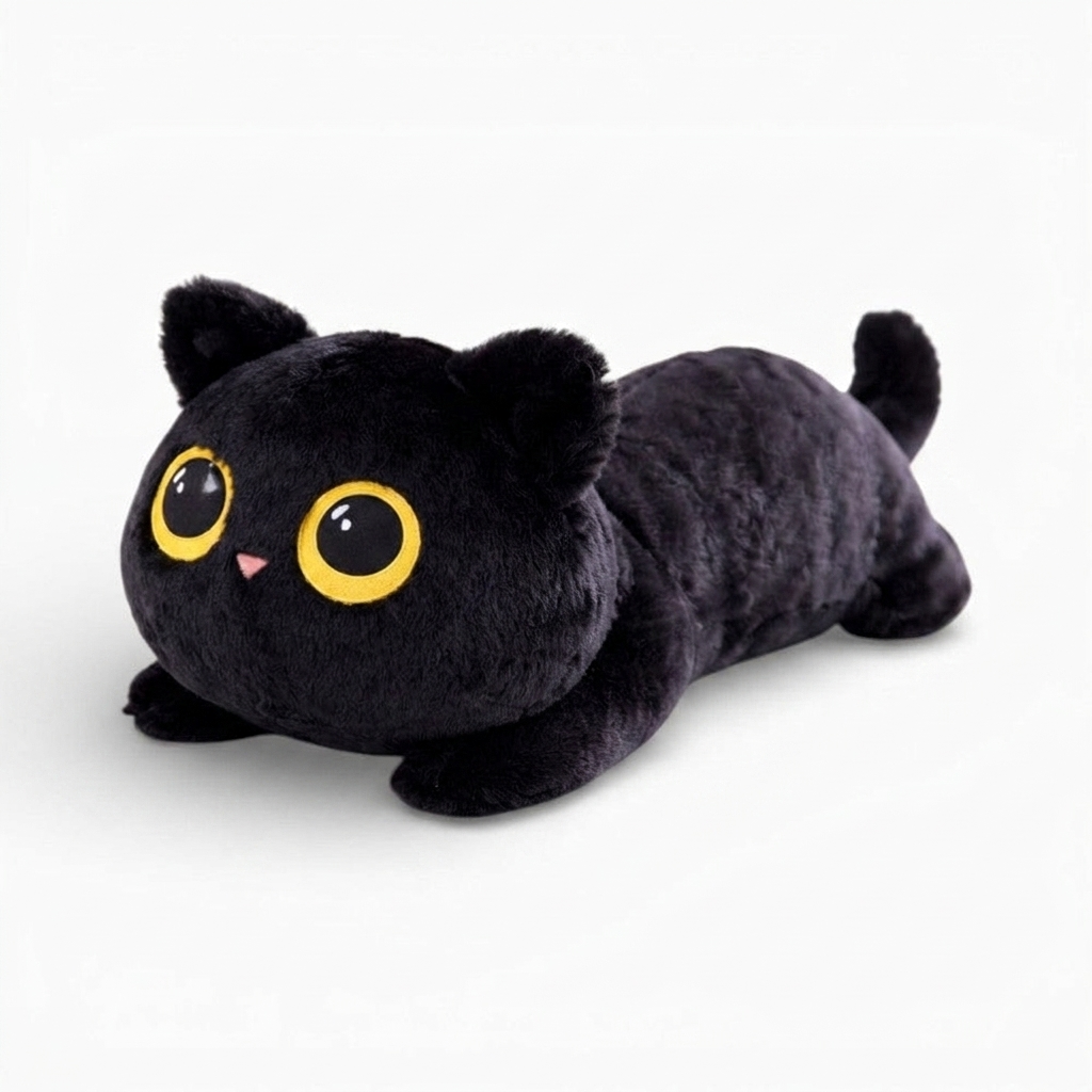 Gosedjur svart katt kawaii med stora gyllene ögon