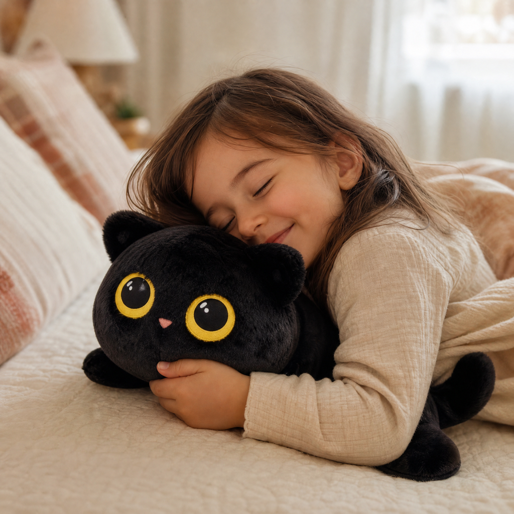 Gosedjur svart katt kawaii med stora gyllene ögon