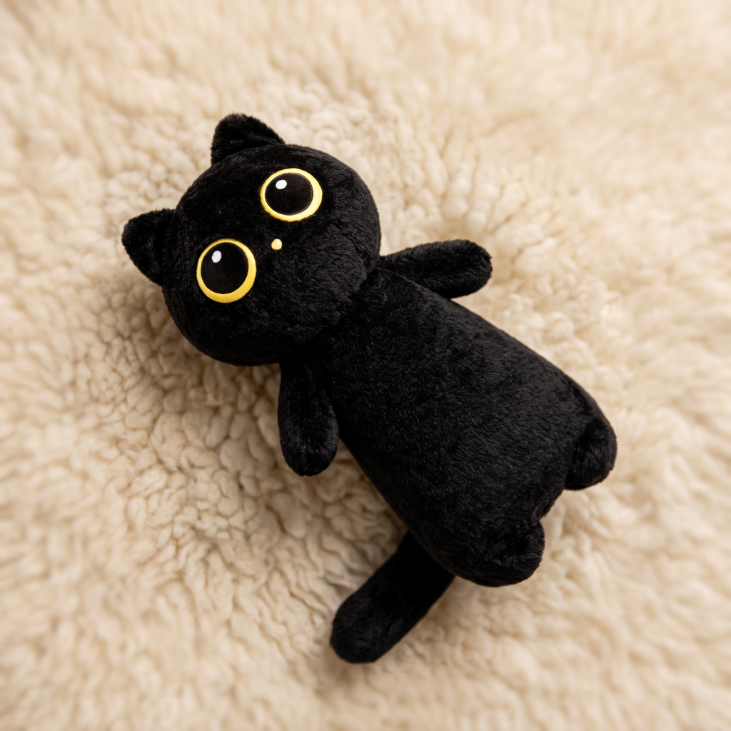 Gosedjur svart katt kawaii med stora ögon