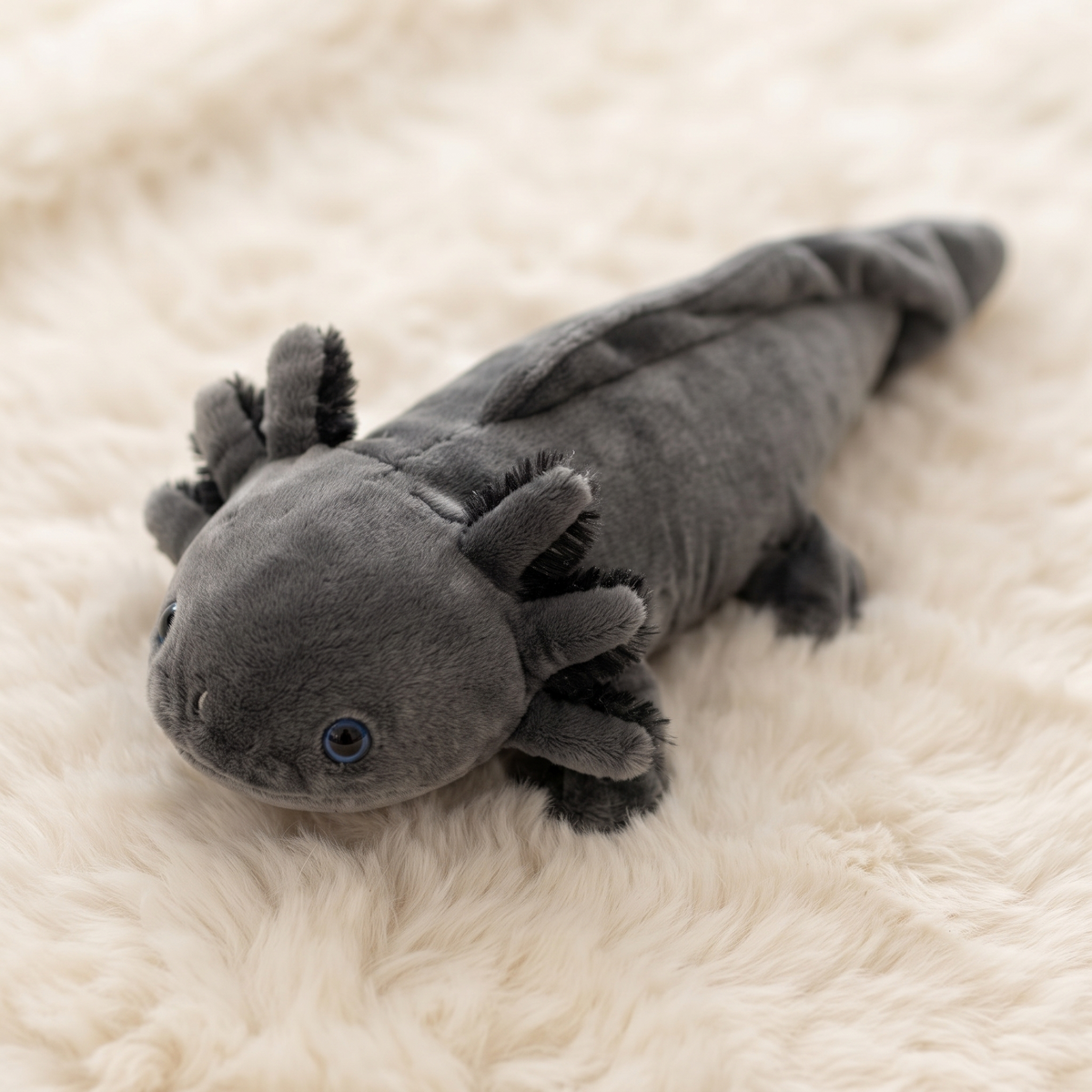 Gosedjur axolotl realistisk svart med blå ögon
