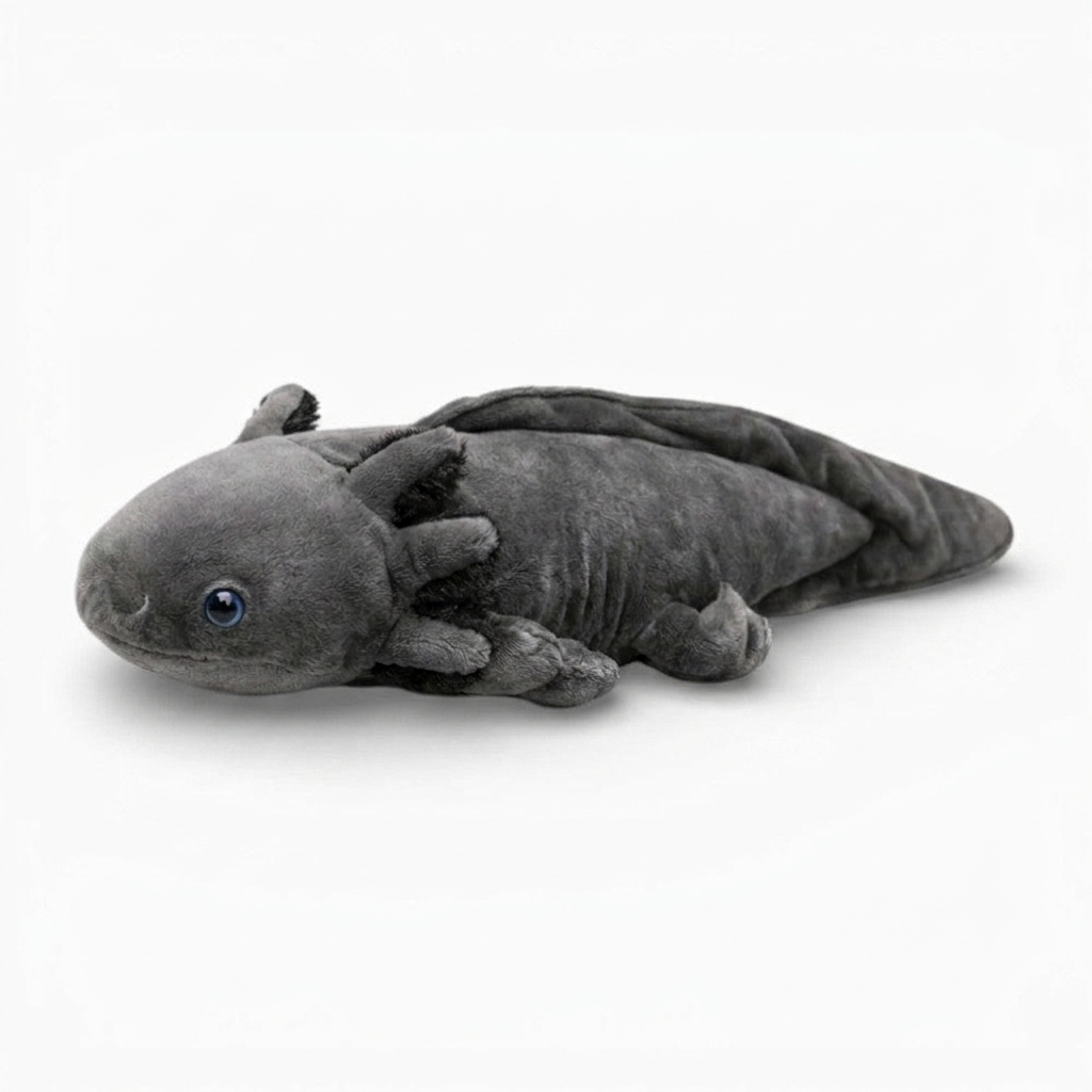 Gosedjur axolotl realistisk svart med blå ögon