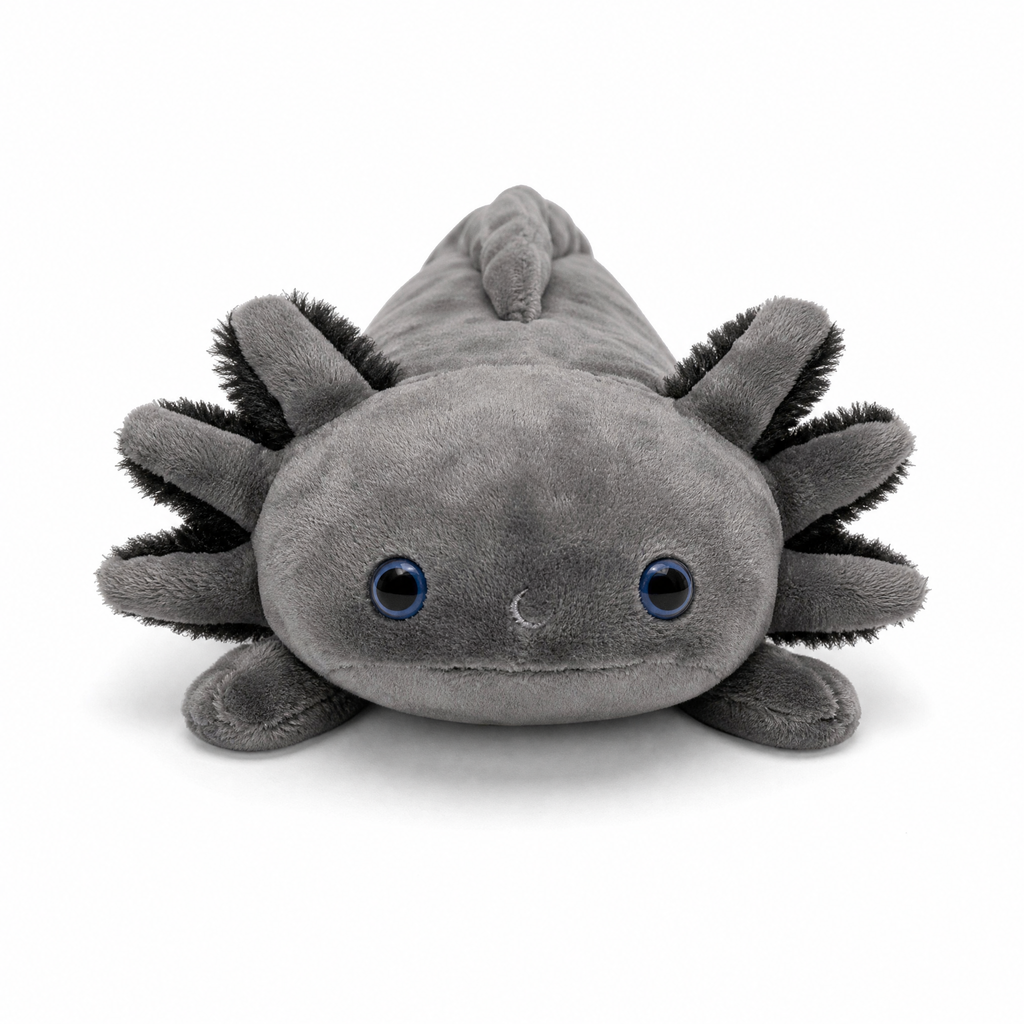 Gosedjur axolotl realistisk svart med blå ögon